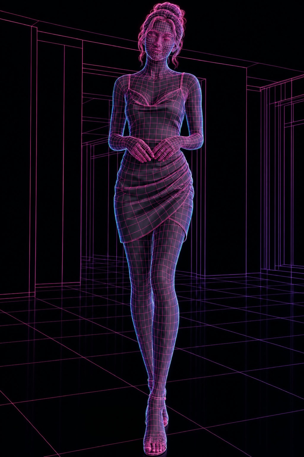 Wireframe body mesh of the persona